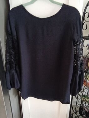 Ann Taylor Navy Lace-Sleeve Blouse